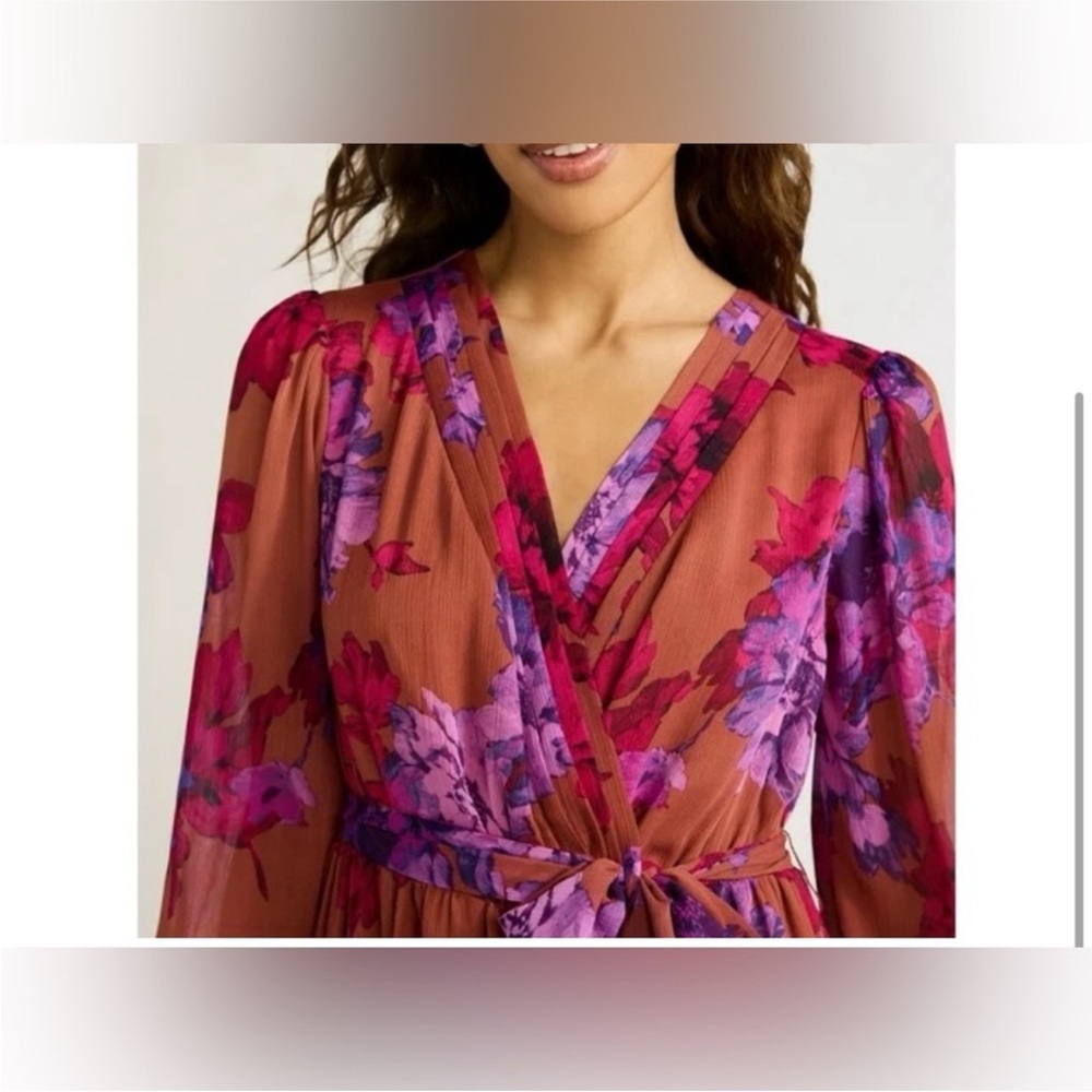Sofia Floral Wrap Purple Pink Tan Maxi Dress Size M - Picture 3 of 8